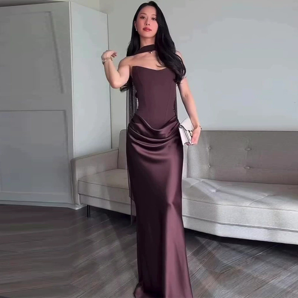 Forever 21 Summer Strapless Sash Bodycon Dark Brown Gown